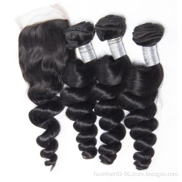 Long Grade 9A Virgin Brazilian Bundles With Loose Wave 5x5 Lace Closure